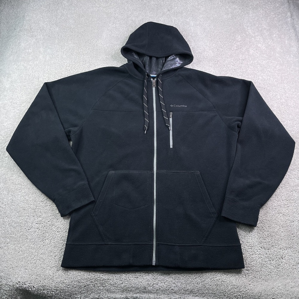 Columbia Jacket Mens Large Black Omni Heat Thermal Fleece Full Zip Hoodie Gorp
